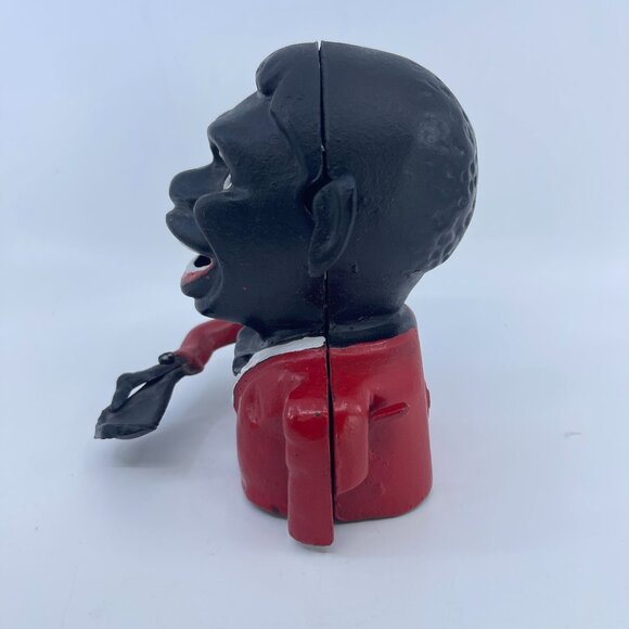 antique cast iron mechanical coin bank american folk nodder red & black - Picture 2 of 5